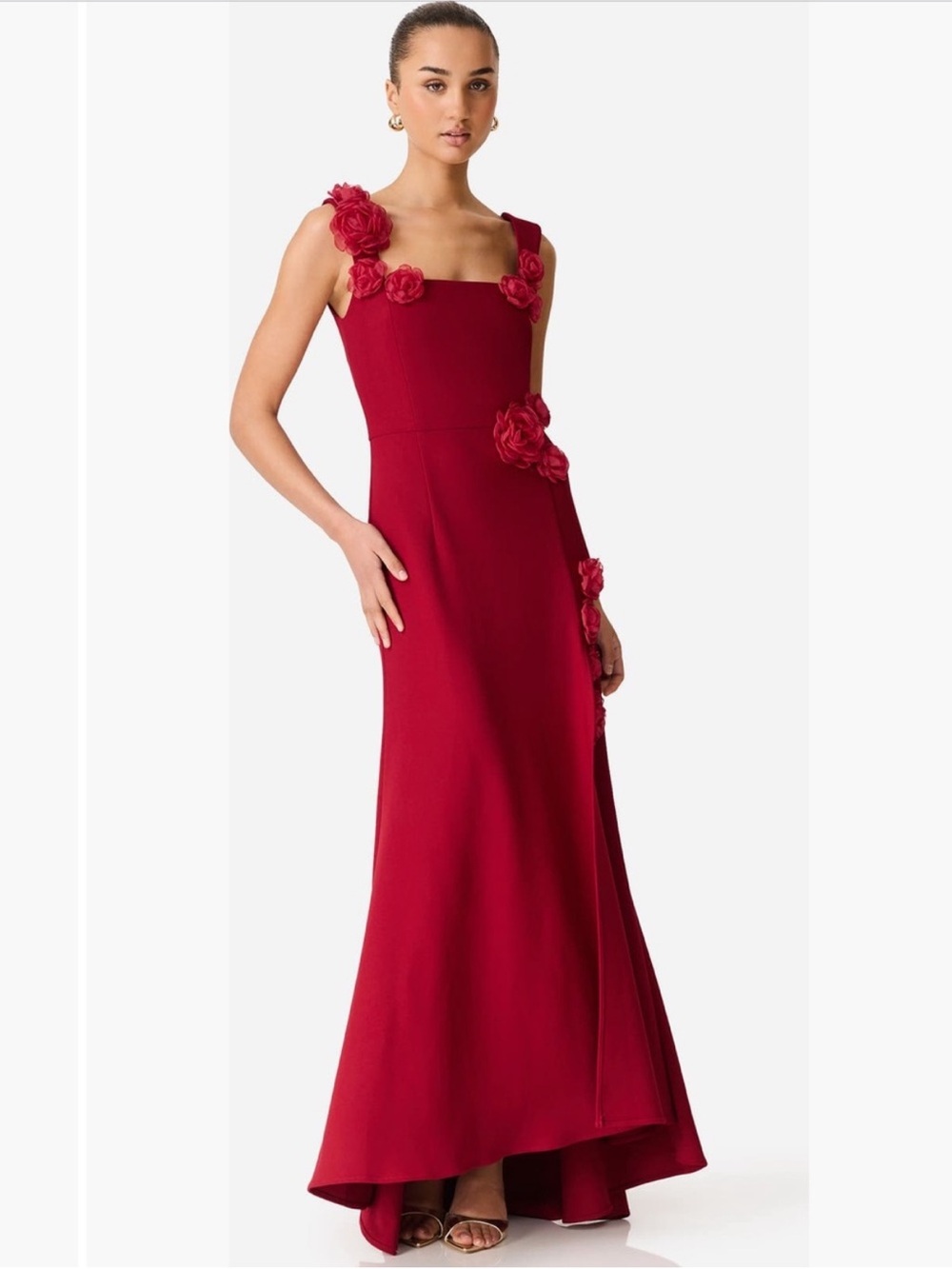 elliatt evanora red wine high low 3d floral applique maxi gown dress size XL NEW - Picture 3 of 13
